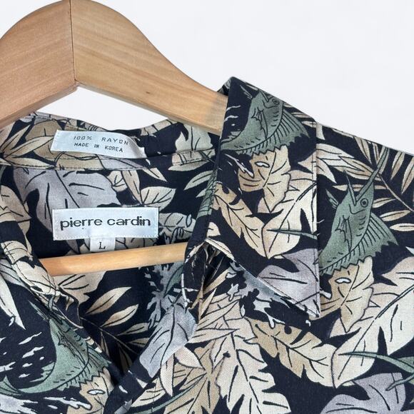 Pierre Cardin VTG Marlin & Palm Leaves Shirt Mens L Lightweight Hawaiian Fishing - Picture 4 of 7